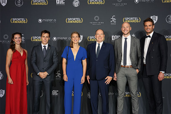 Claire Bové, Louis Ducruet, Laura Tarantola, S.A.S. le Prince Albert II de Monaco, Matthieu Androdias, Hugo Boucheron - © Sportel Awards